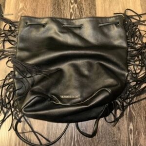 Victoria Secret Black Fringe Backpack Purse Bag Faux Leather victoria's secret